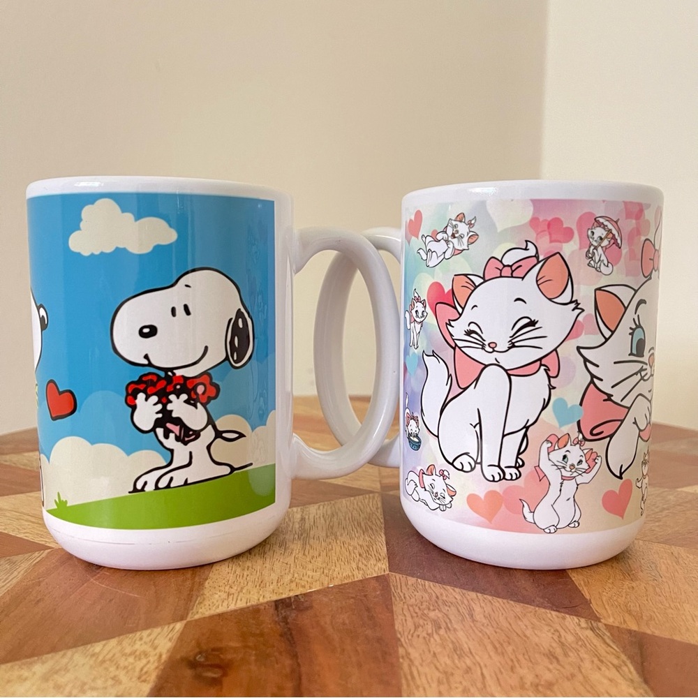 NEW 2 Pcs Fashion Mugs. Disney The Aristocats Marie + Snoopy mugs 15oz cups. - Picture 3 of 3